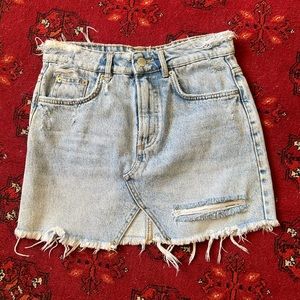 Zara Denim Distressed Mini Skirt